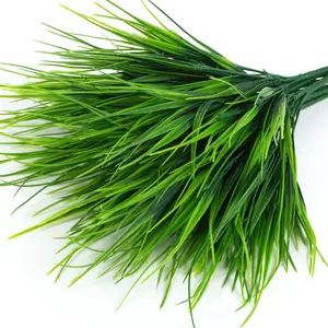 24 Bundles Artificial Plants Outdoor Fake Wheat Grass, Faux Greenery Stems, Plastic Shrubs, UV Resistant, Decorative Patio Garden Porch Window Box Decor