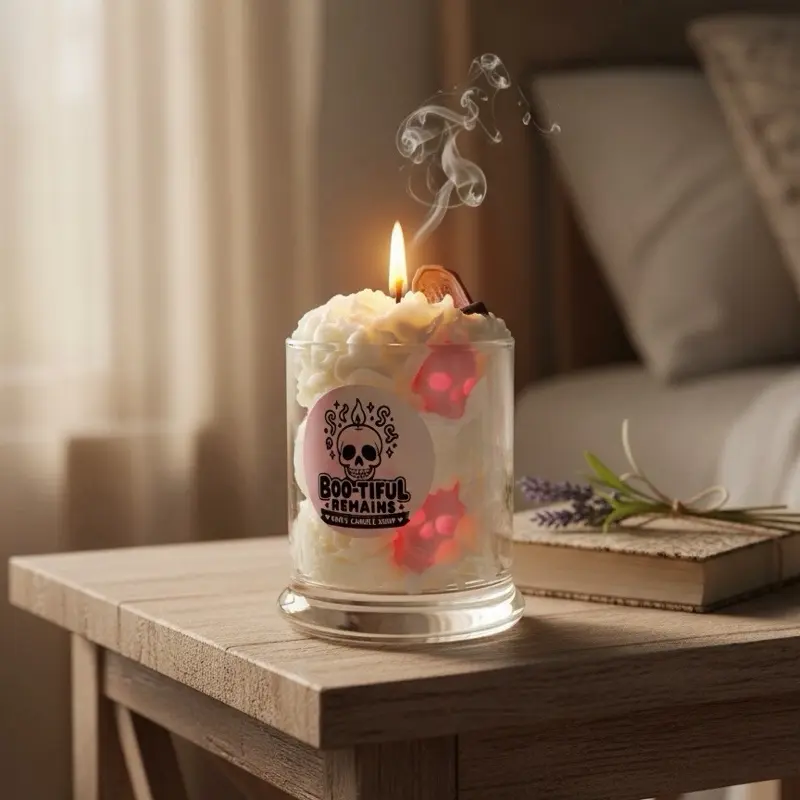 Boo-Tiful Remains Spooky Season Candle with Amazing Scent of Vanilla Lavender Unique Pink Skull Design Perfect for Halloween Decor Ornaments - Scented