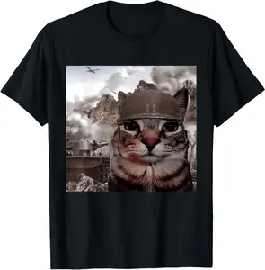 Funny Gen Alpha Meme Soldier Cat Hilarious World War Joke T-Shirt