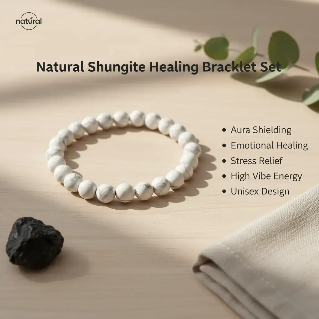 Men's & Women's Natural Shungite 8-10mm Round Beads Bracelet Set - Healing Crystal Jewelry with Aura Shield, Emotional Healing, Energy Protection, Bracelets, Casual Wear, Stress Relief, Beads Jewelry Making, 8Mm Protection Stones, Adults, Energy Protectio