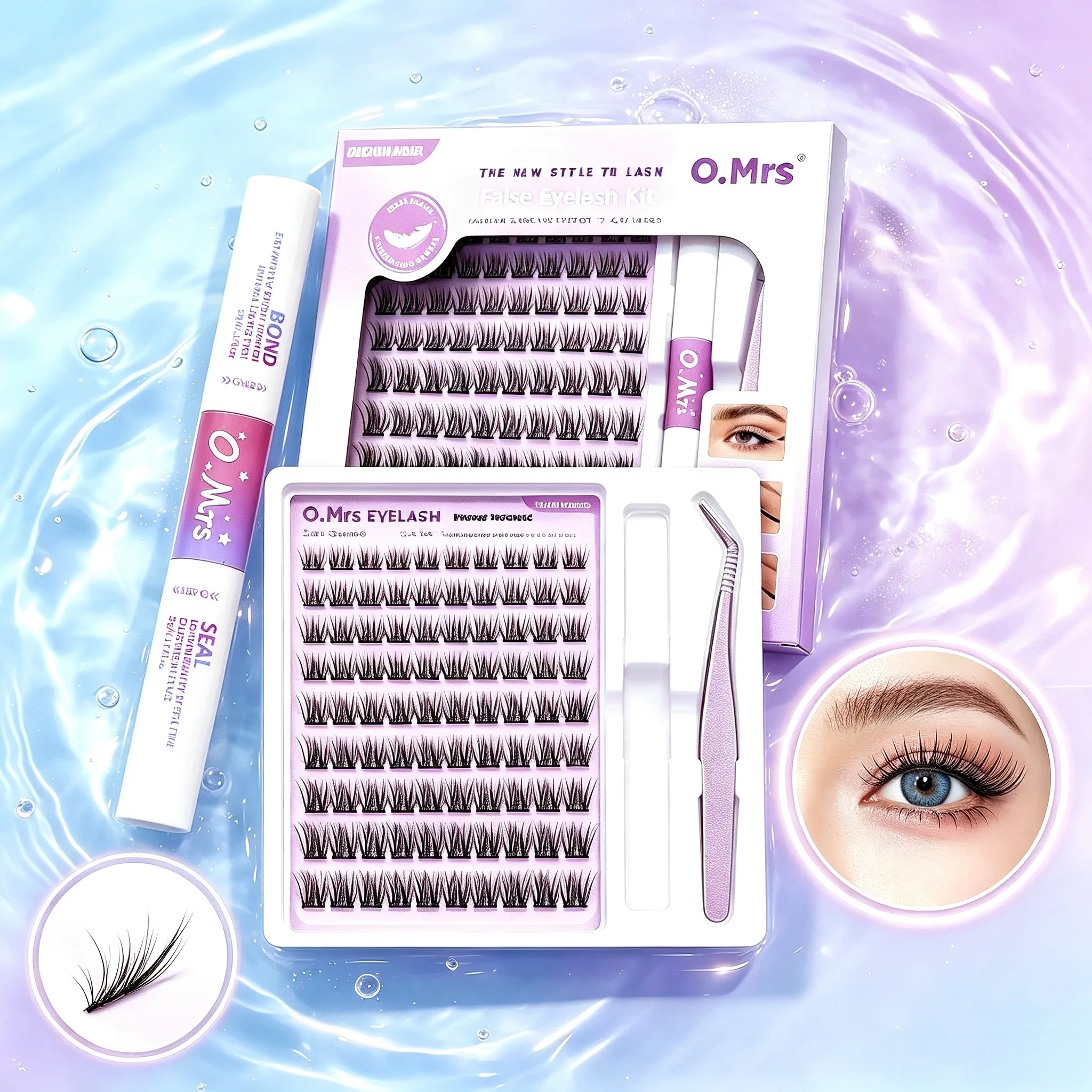 O.MRS K06 False Eyelash Kit – All-in-1 Cluster Lashes, 7-Day Wear, Natural Look, Soft & Lightweight, Bond & Seal Included, Easy Apply spider fake mink,High Quality Lashes,Date Night Makeup,Reusable Lashes,Affordable Lash Kit,Sweat Proof  Cosmetic Gentle