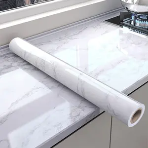 PVC Marble Self-Adhesive Decorative Wallpaper, Waterproof and Oil-Proof Sticker, Marble Backsplash Wallpaper, Suitable for Restaurant Kitchen Living Room Interior Walls Background Wall Marble Pattern Wallpaper