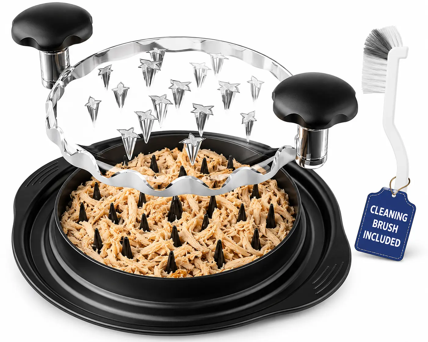 Chicken Shredder Tool Twist, Large, 10-Inch, Visible Meat Shredder, Chicken Breast, Beef, Vegetables, Clear Lid, Anti-Slip, Ergonomic Handles, BPA-Free, Dishwasher Safe, Cleaning Brush Included