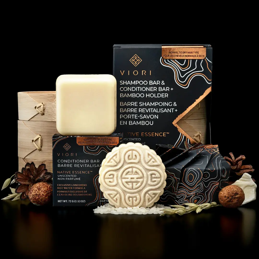 VIORI Beauty Shampoo & Conditioner Bar Set with Bamboo Holder | Unscented