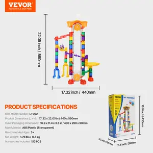 VEVOR Marble Run Set, 153 PCS with Motorized Elevator, with 30 Plastic Marbles, Marble Maze Building Block Brain Game, Educational Learning Race Track STEM Toys, for Kids, Boys, Girls Ages 3+ Years