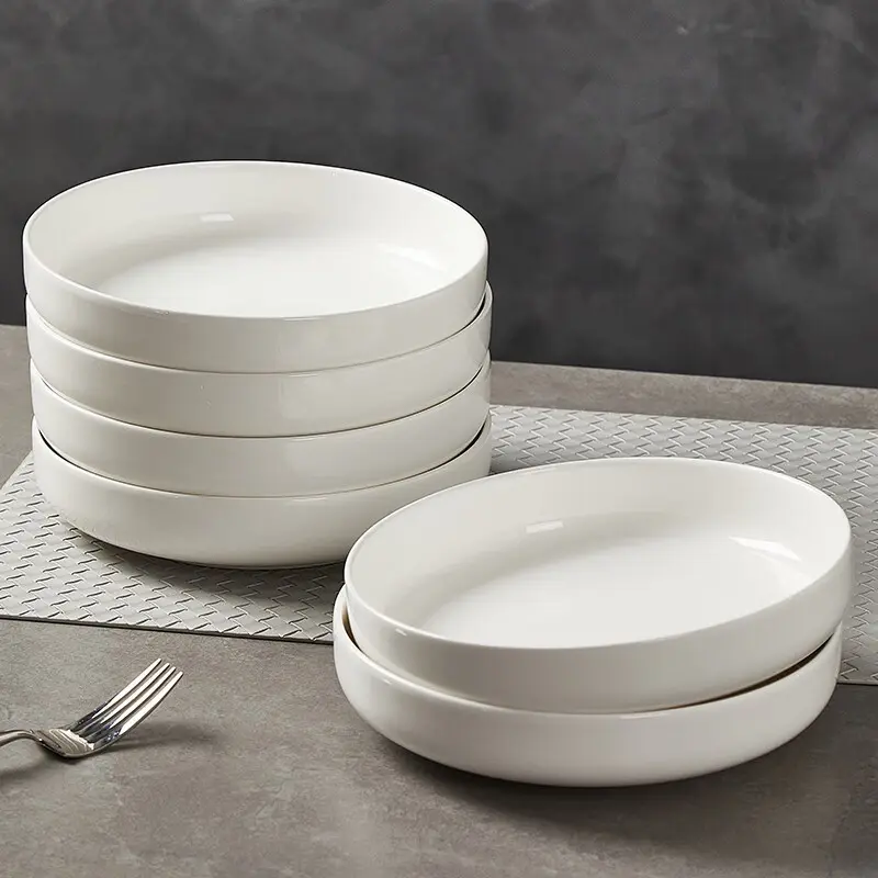 4 Piece 8 Inch Retro Ceramic Serving Pasta Plates, Salad Plates, Dinner Plates, Multi-Layer Glazed, Scratch Resistant, Commercial Dishwasher Safe, Dishwasher Safe Tableware, Versatile for Home & Soup Bar Use