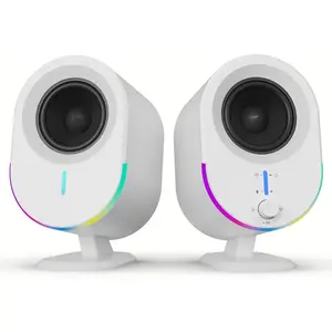PC Gaming Speakers, 2 * 15W 2.0CH Stereo with 3 EQ & 6 RGB Modes, AC  Desktop Speakers with Aux/USB/Headphone Port for Laptop/TV, White