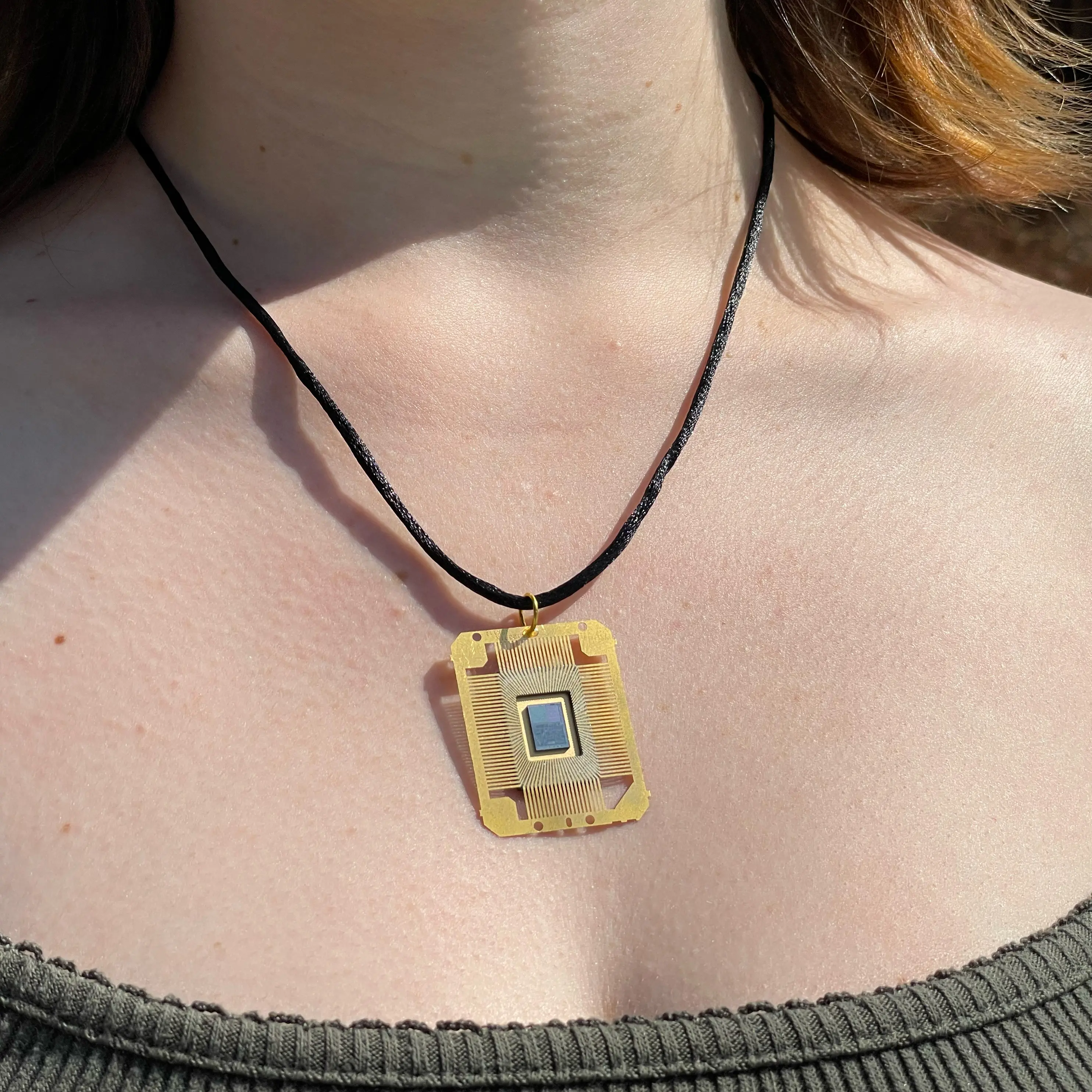 Rectangle Pendant Necklace with IC chip (Recycled from IC packaging and IC wafers)