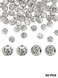 8mm Round Spacer Beads, 60pcs Alloy Metal Pendant Beads, Antique Silver Color Loose Beads, 1.5mm Hole, Jewelry Making Supplies