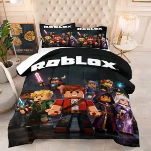 Roblox printed pattern bedding set, including 1 blanket and 1 or 2 pillowcases without pillowcases, soft children's and adult bedroom decoration gifts