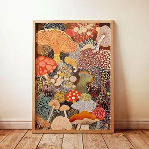 Mushroom Poster Yayoi Kusama Inspired Fungi Print, Modern Japandi Art