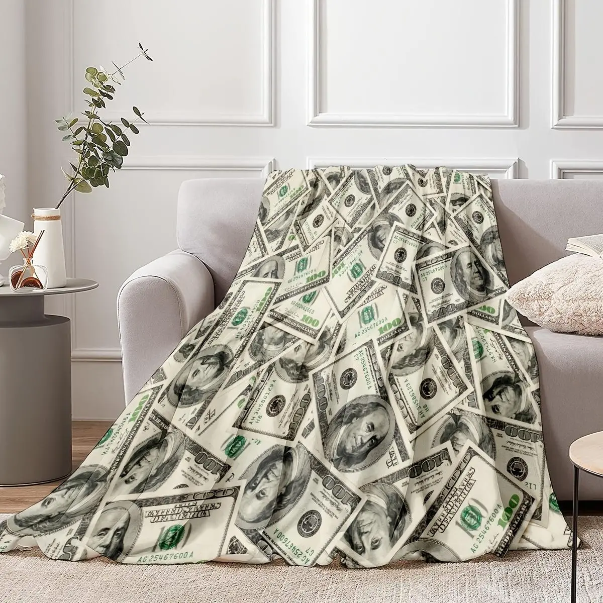 Money Pattern Blanket  Throw Blanket Soft Flannel Cozy Warm Lightweight Plush Blanket Living Room Bedroom Sofa Decor Travel Office Blanket Birthday Gift Home Decor