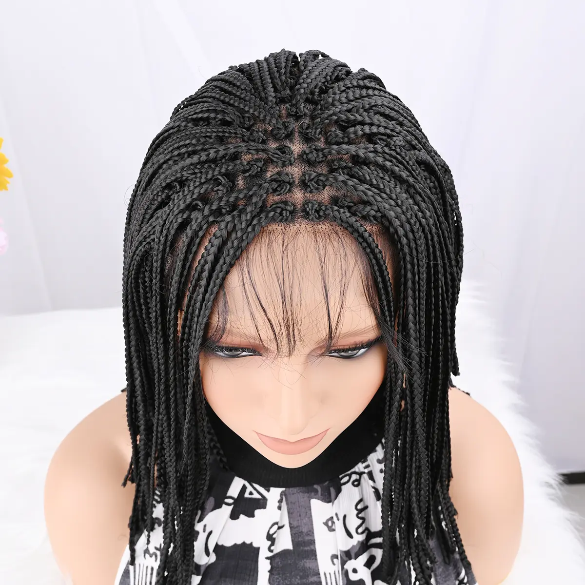 Full Lace Braided Wigs Short 14 Inch Braids Bob Wig With Baby Hair Straight Hair Lace Front Wigs 130% Density Synthetic Knotless Box Braids Wig Boho Braided Lace Wig For Women Summer Daily Party Christmas Wear Lace Frontal Wigs Lace Closure Wig