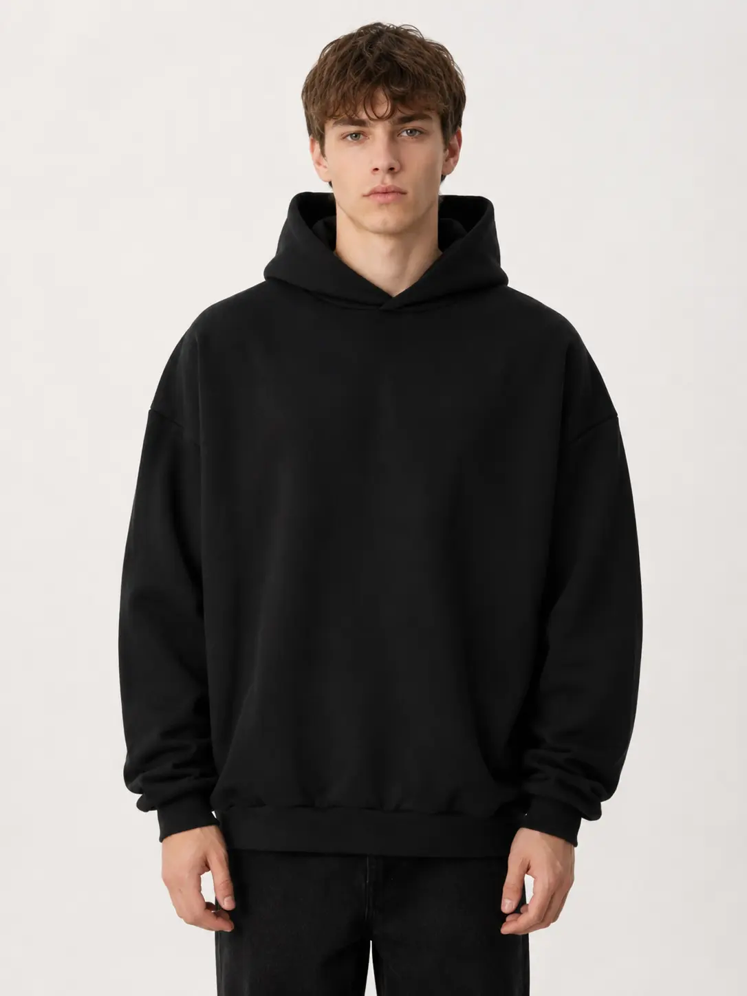 Men's FW24 Fleece Black with White Letters Hoodie, Casual Long Sleeve Loose Oversized , Soft Hooded Top for Daily Wear