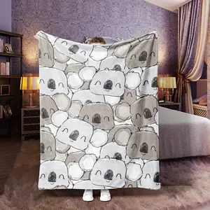 Cute Koala Bear Blanket Kawaii Animal Print Wool Flannel Fleece Throw Bed Sofa Couch Aesthetic Room Decor Soft Warm Plush Cozy Bedding Bedroom Living Accessory