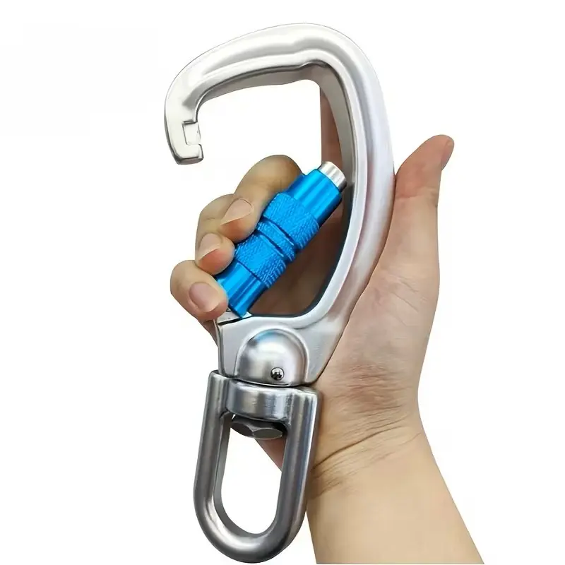 Durable Aluminum Alloy D-Shaped Keychain with an Automatic Locking Mechanism - Large 360° Rotating, Suitable for Backpacks, Handbags, And Camping Gear, Climbing Carabiner, Rope Carabiner, Heavy Duty Carabiner