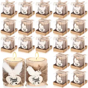 20 Sets Baptism Candle Favors for Guests Wooden Candle Holders with Tealight Candles Tags and  Boxes for Baptism Wedding Party  Shower Souvenirs (White1,Thank You)