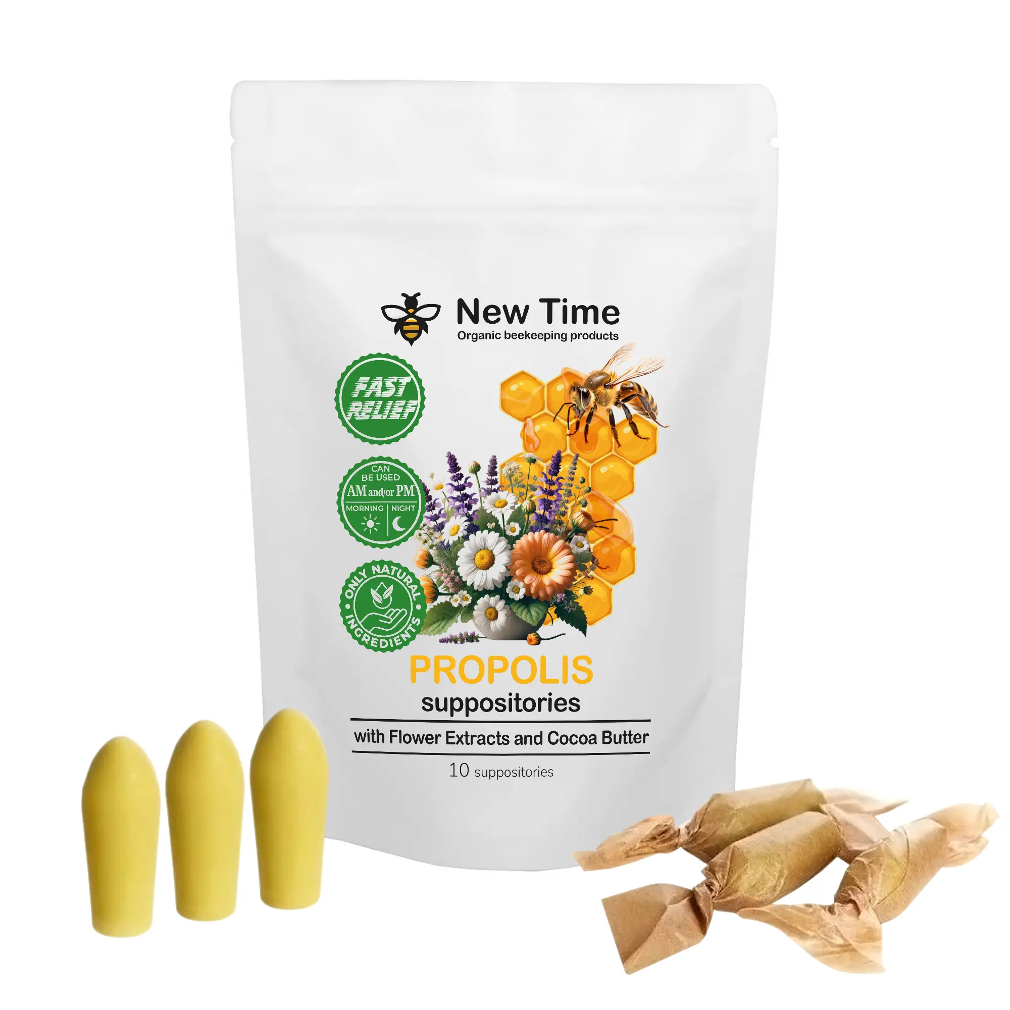 Organic Propolis Suppositories for Men, Women - Natural Hemorrhoid Relief, Support for Burning, Itching, Soothing, and Healing Comfort Healthcare