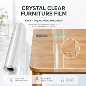 Crystal Clear Static Cling Film, No-Glue Removable Protector for Furniture & Walls, Waterproof Scratch & Heat Resistant Cover for Tables & Surfaces, No Residue, Ideal for Kitchen, Dining Room & Home Walls
