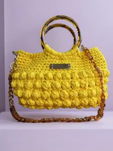 Handmade Yellow Crochet Bag | Luxury Acrylic Handle & Chain Strap - Unique Statement Purse