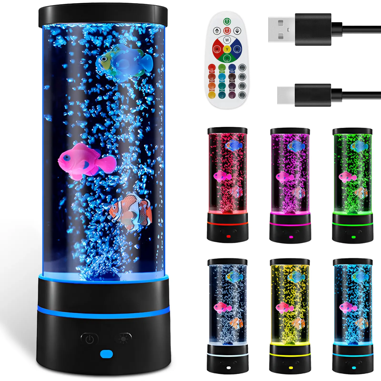 Bubble Fish Lamp Decorative Aquarium Night Light Colorful Artificial Fish Tank Light Soothing Fish Tank Lamp Aquarium Fish Light for Bedroom Kids Room Living Room Party