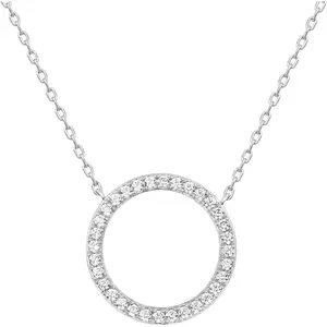 14K Gold Plated Circle CZ Solitaire Necklace |   Elegant Bezel Pendant |   Dainty Cubic Zirconia Halo Choker Necklaces for Women