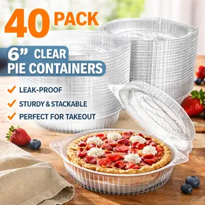 Pie Keeper Containers 40 Pack – 6" Clear Plastic Dessert Boxes with Locking Lids, Round Clamshell Takeout Containers for Pie, Cookies, Salad