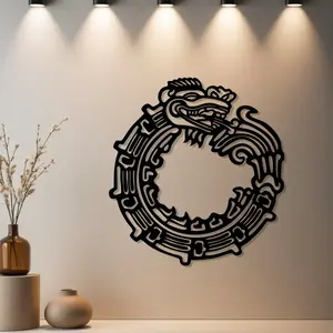 HousewarmingGift, 1pc Aztec Quetzalcoatl and Ouroboros Metal Wall Decor Artwork, Statue Mural with Premium Finish, Modern Art Design - Ideal Gift for Anniversary, Birthday, Christmas, Halloween (Home Decor)