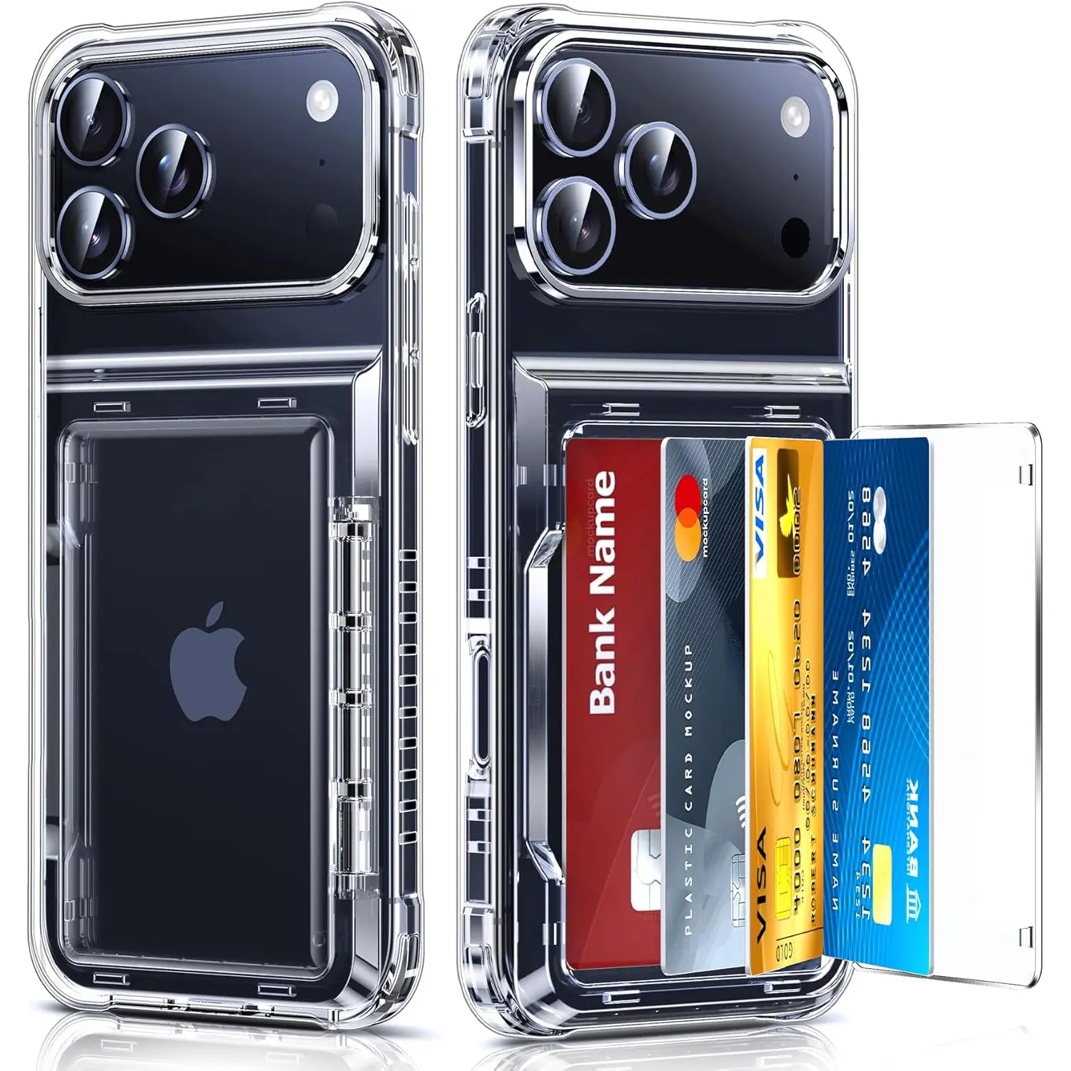 Military Grade Waterproof TPU Smartphone Case Wallet Bundle - Drop Tested, Card Locking Mobile Accessory with Credit Card Holder, Multi-Model Fit for iPhone 17,16,15,14,13,12 Pro Max, 10,000 Cycles, Transparent (for Men & Women)