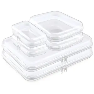 Clear Hard Shell Zippered Cases, Dustproof PVC Laces Closure Storage Bins, Waterproof Cosmetic & Toiletry Storage Bags, Travel Makeup Brush Case, Storage Organizer Set for Bead & Small Objects, Multi-Functional Portable Travel Organizer, Travel Mate outdo