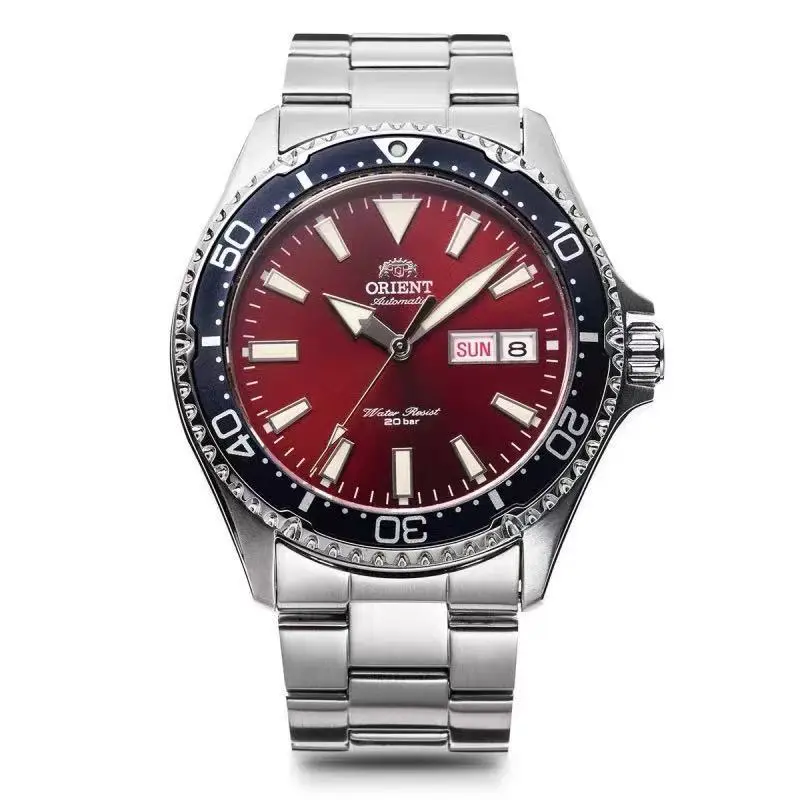 ORIENT AAA Grade Gold Tone Men's Diver Automatic Mechanical Watch, Rotating Bezel, Luminous Markers, Day & Date, Solid Stainless Steel Bracelet, 200m Water Resistant Sports Wristwatch, Multiple Dial Colors Reloj de Buceo Automático para Hombre