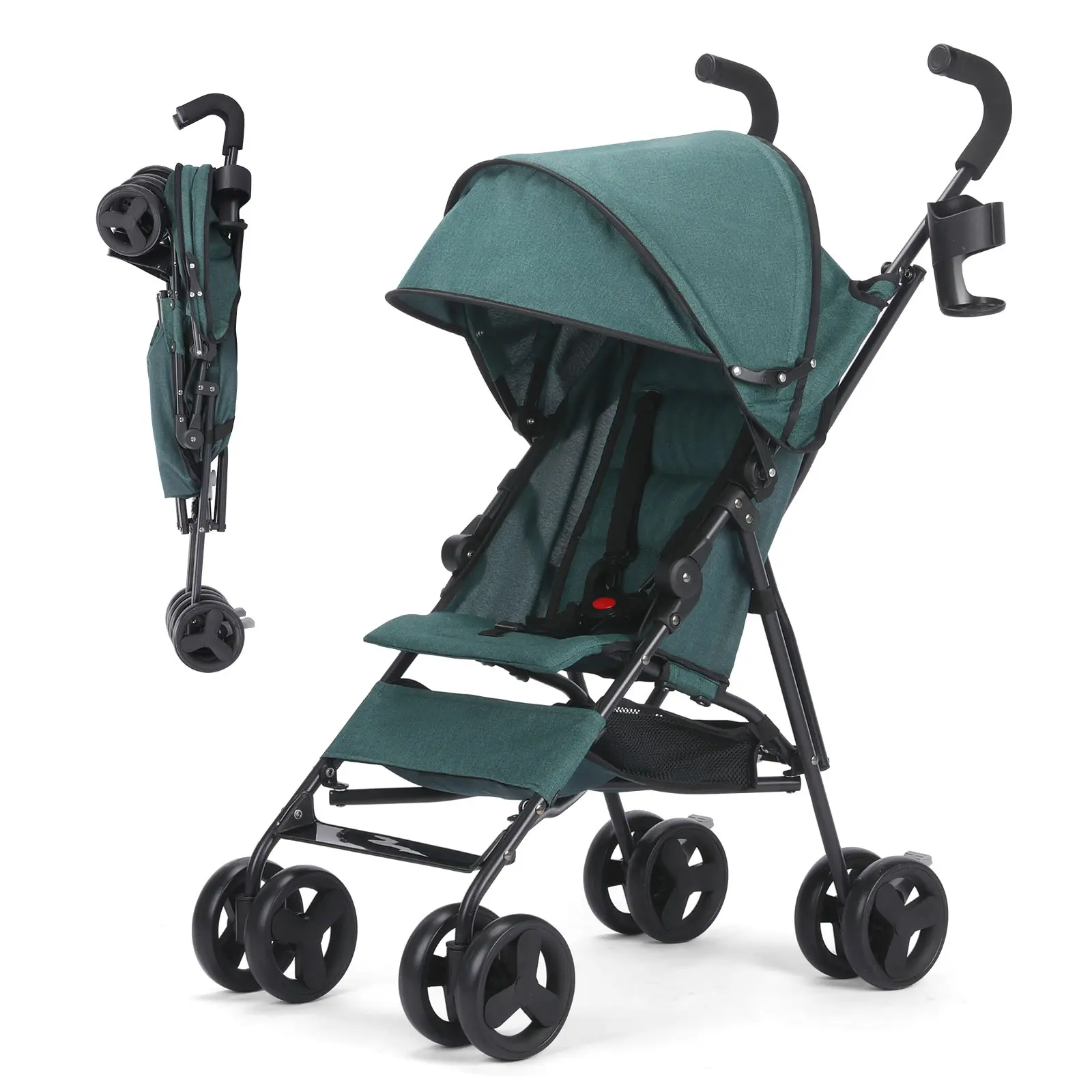 B02 One-Handed Folding Lightweight Stroller, Large Storage Basket, Canopy, Cup Holder, Compact Umbrella Stroller Durable Frame, 3-36M Travel Stroller for Airplane Ultra Overhead Friendly