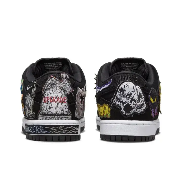 Multi‑Element Embroidered‑Patch Black Suede Shoes, Color‑Pop Patch Rubber Thick Sole, Unisex Edgy Statement Street Skate Sneakers
