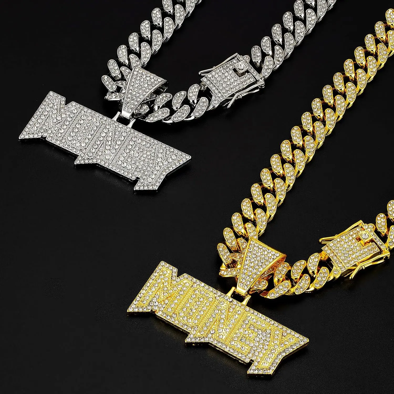 Men’s Iced Out Cuban Link Chain – Gold & Silver Plated Bling Diamond Cuban Necklace, Hip Hop Rapper Jewelry Streetwear Gift