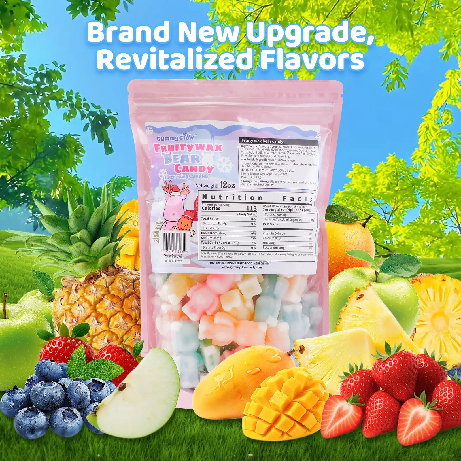 Brand New Upgrade!! Fruity Wax Bear Candy 12oz Pack Five Flavors Wax Upgrade Bear Shape Retro Party Treats ASMR Sweet Bonbon Snack Fruitsnacks Viral Candy Wax Candy Bombs