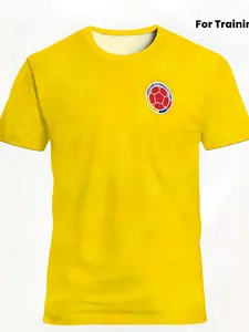 Colombia National Team Training Football Jersey, Gradient Textured Breathable Quick-Dry Fan Version, Sporty Slim-Fitting T-Shirt
