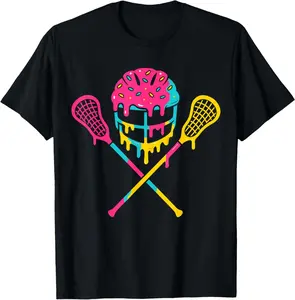 Cute Lacrosse Drip Helmet Ice Cream Sticks LAX T-Shirt Cotton Fabric