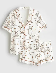 Funny Dachshund Pajamas Women, Cute Dog Print Satin Sleepwear Set, Soft Short Sleeve Nightwear, Gift Idea for Animal Lovers