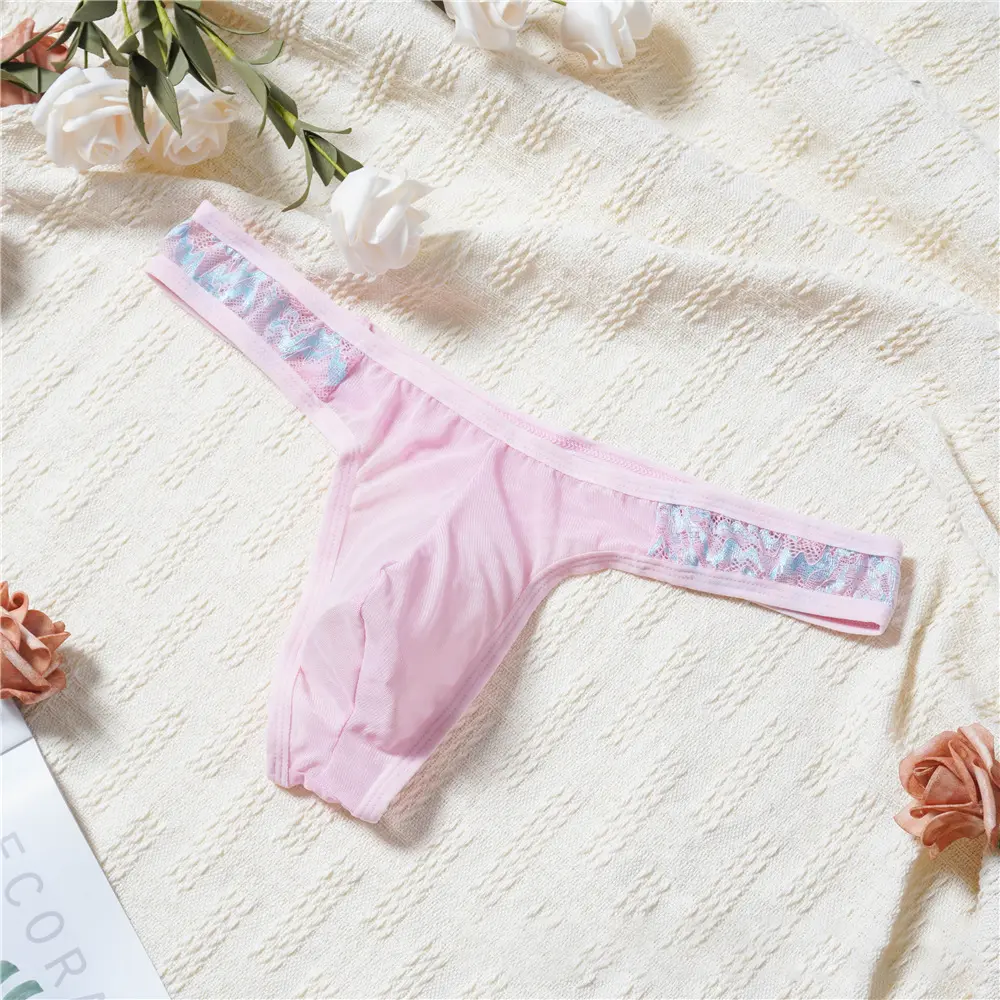 Men's Embroidered Lace Mesh Thong, High Elastic & Breathable Menswear, Romantic Male Intimate Gifts, Male Underwear, Mesh Lace, Sexy Party