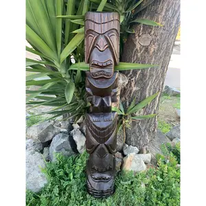 Ku and Kane Hawaiian Tiki Wood Carving Bar Patio Decor 39"x 6"