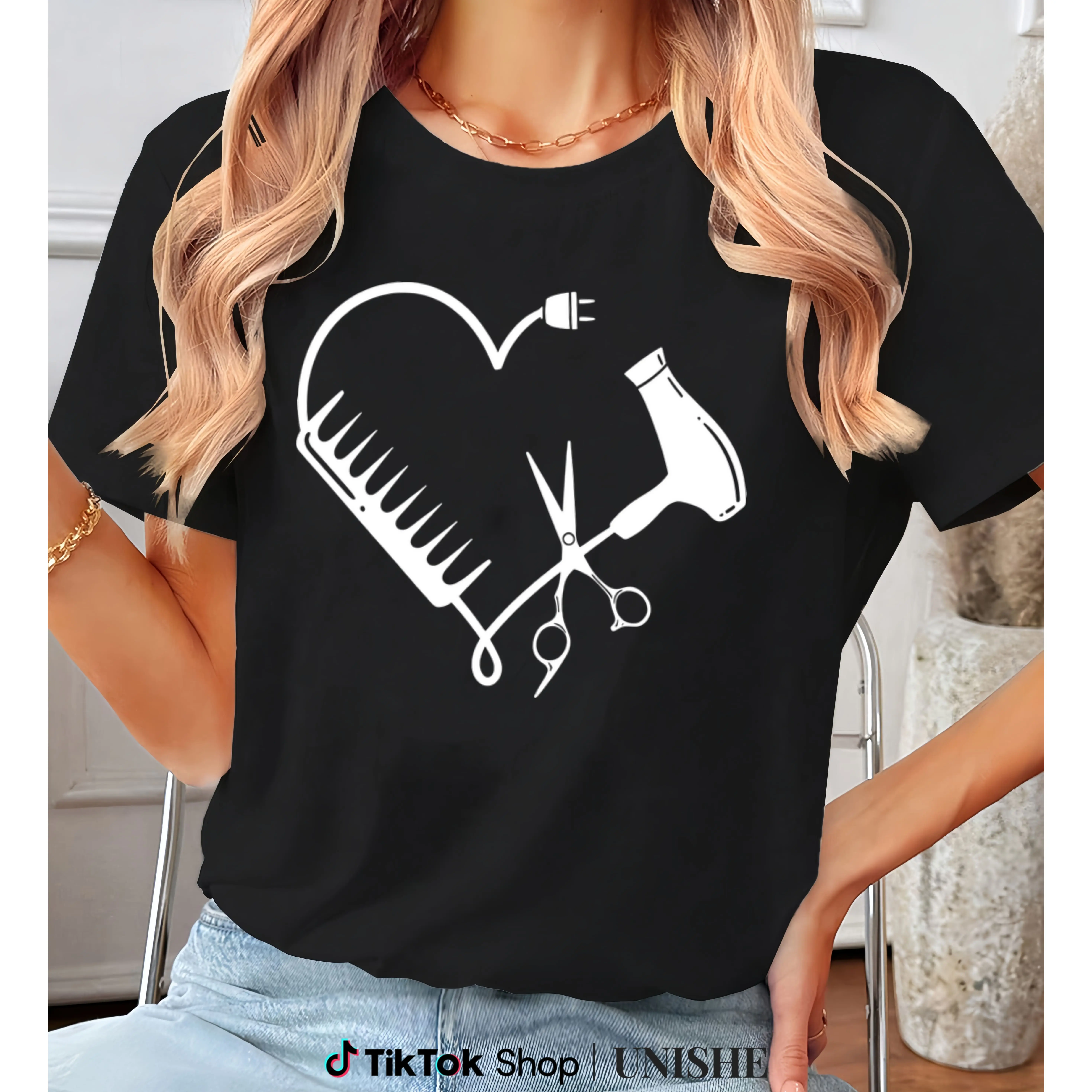100% Cotton Hairdresser T-Shirt for Hairstylists and Beauticians Fit Crewneck Clothes Womenswear