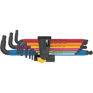 Wera 05022640001 950 SPKL/9 SZ MULTICOLOUR LONG ARM IMPERIAL HEX KEY SET