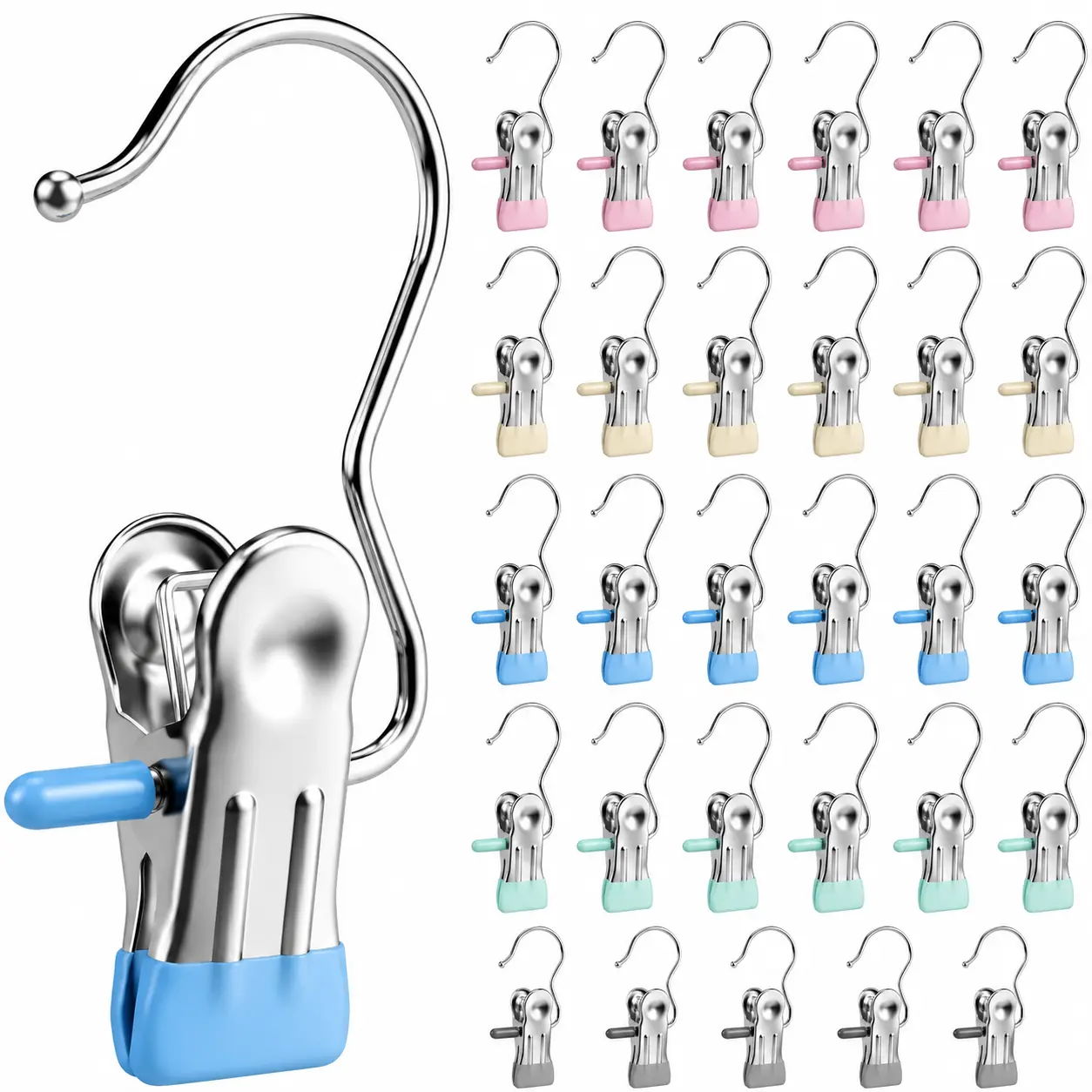 Heavy Duty Clothes Pins 30 Pack Hanger Clips for Closet Laundry Pants Hats Socks Towels Organizer