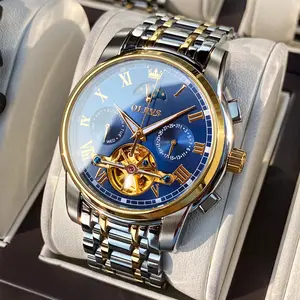 【Automatic Watch Collection】OLEVS Men's Self Winding Automatic Mechanical Tourbillon Watch Stainless Steel Luminous Waterproof Luxury Dress Wristwatch with Bracelet and Gift Box