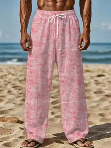 Blue and white maple leaf silhouette refreshing simple and casual long pants