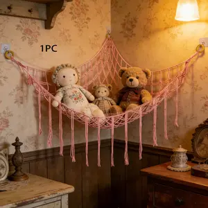 Stuffed Animal Net Hammock, 1 Count Hangable Storage Hammock for Plush Toys, Corner Hanging Organizer for Dolls Collection, Easy To Hang with Anchors & Hooks