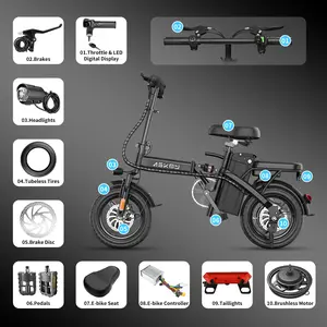 ASKMY E14 Electric Bike Accessories & Replacement Parts – Battery, Motor, Tires, Brake Lever, Throttle, Pedals, Seat Kit, Spare Parts for Folding E-Bike Maintenance