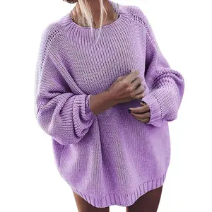 2025 Winter New Cross-Border Solid Color Loose Batwing Sleeve Fitted Crewneck Women’s Knit Sweater, UK Origin