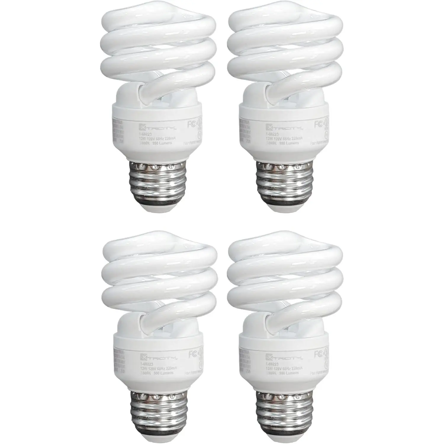 Compact Fluorescent Light Bulbs T2 Spiral, E26 Base, 13W (60W Equivalent), 5000k Daylight, 900 Lumens, CFL, 120V - UL Listed, (4 Pack)