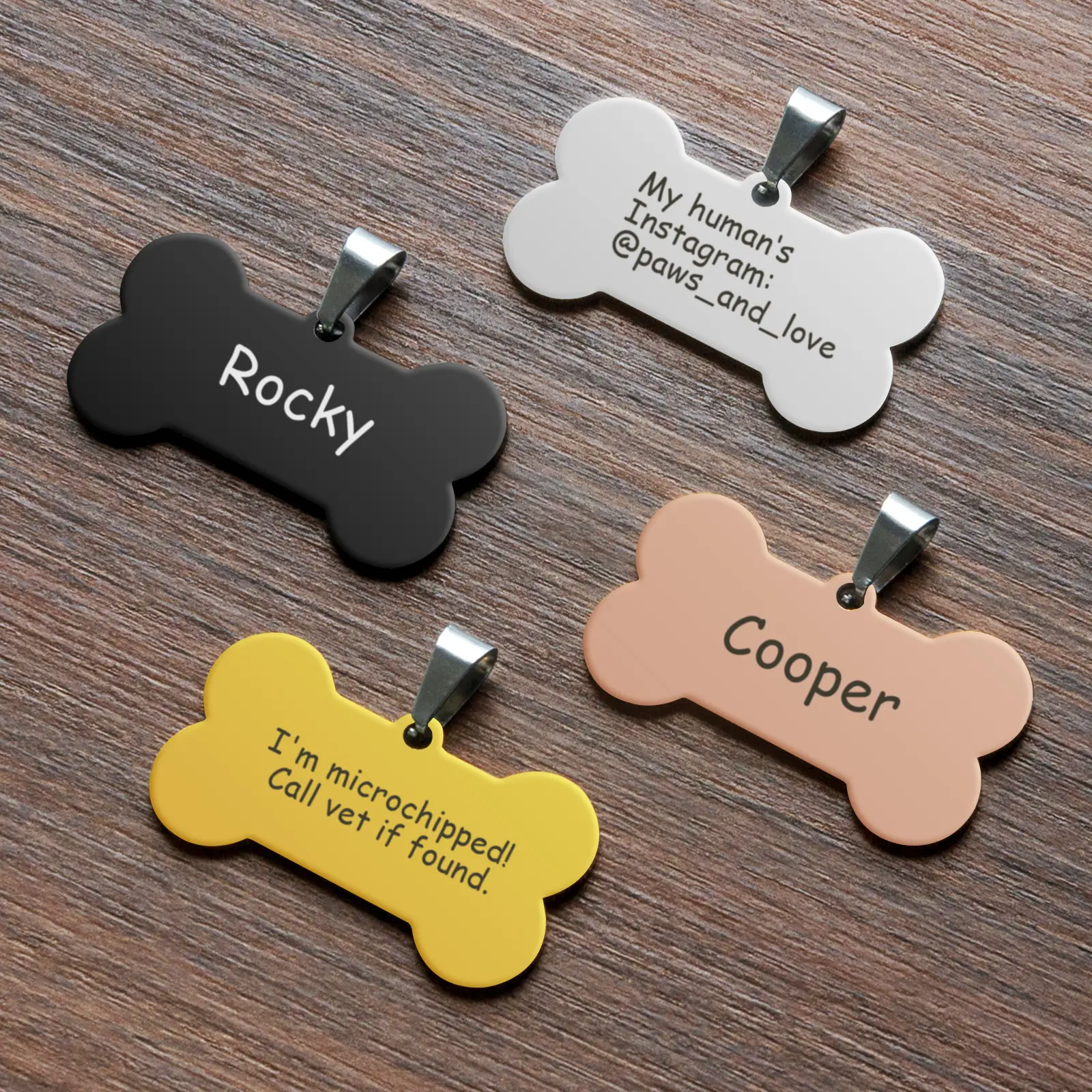 Bone-shaped keychain,pet tags , personalized with pictures, text, and made of stainless steel